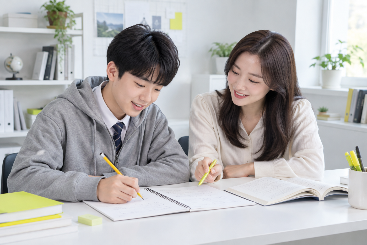 학생의 풀이를 함께 살펴보는 일대일 학습 시간